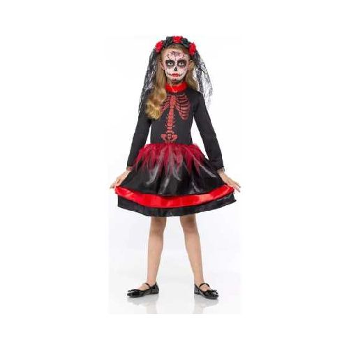 Vestido De Niña Catrina,esqueleto Brillos Y Tiara Con Encaje 