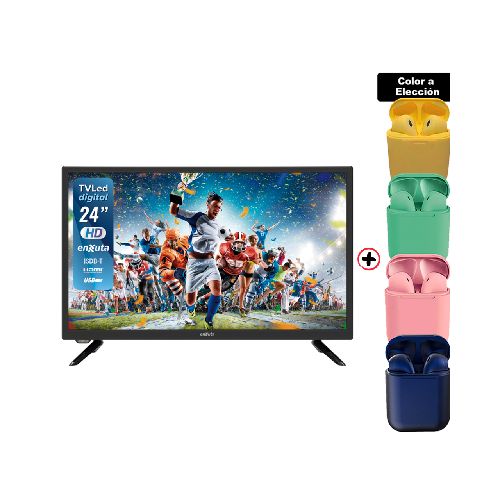 Tv Led Enxuta 24 Pulgadas Digital Hd Ledenx1224d1k + Auriculares Inalámbricos