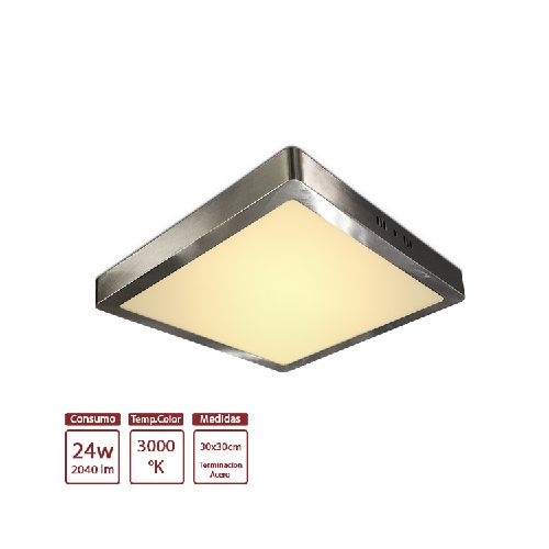 LED Plafon Acero Cuad. 24w DENSE Cálido 30x30 /3.2cm h