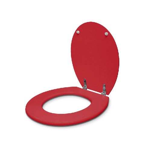 Tapa WC Rojo Madera Laqueada Herraje Metal Oval