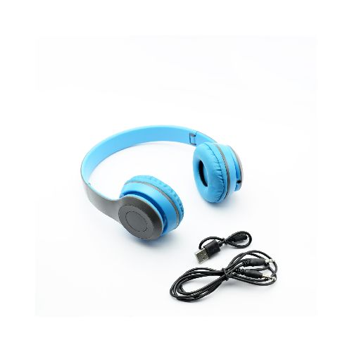 Auriculares Bluetooth P47 / MicroSD / AUX / FM COLOR CELESTE - MegaSystem Tienda  