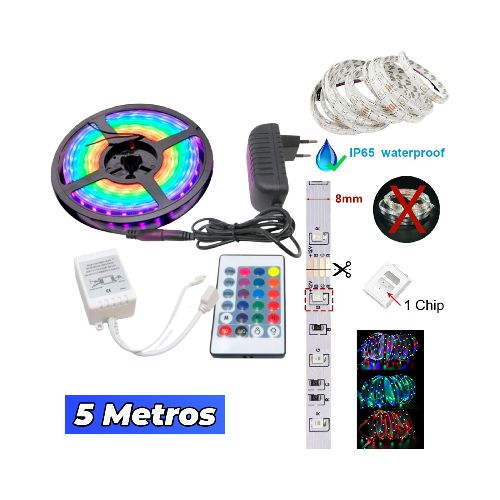 Cinta Tira Luces Led Rgb 5m 2835 Con Transformador + Control / 5 MT / IP65 / Interior Y Exterior - MegaSystem Tienda  