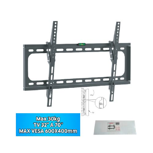 Soporte Para TV De 32″ A 70″ / MAX 30KG / MAX VESA 600X400MM / Reclinable / Con Nivel / GROSOR 1.2MM - MegaSystem Tienda  