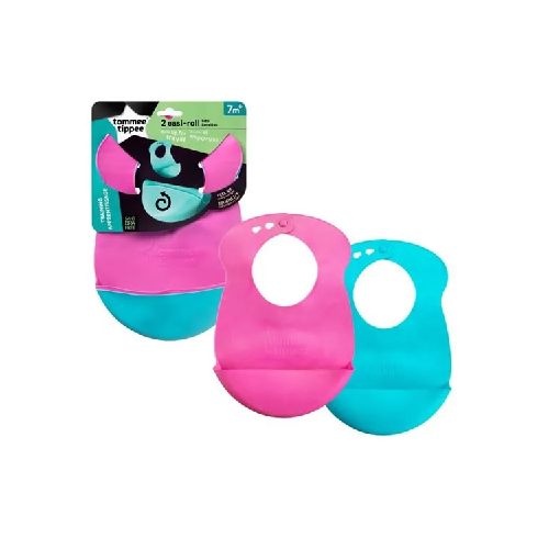 Baberos de silicona Easi-Roll Pack x 2  Rosa - Aqua Tommee Tippee  