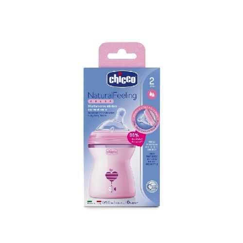 CHICCO - BIBERÓN NATURAL FEELING 250ML + 2 MESES ROSADA