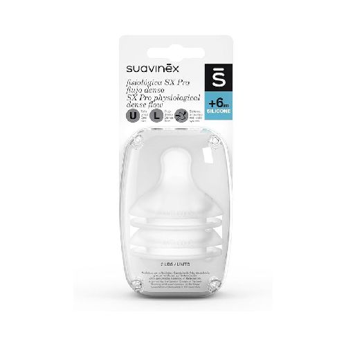 Pack x2 Tetina Fisiológica SX Pro 6m+/Flujo L en Silicona SUAVINEX