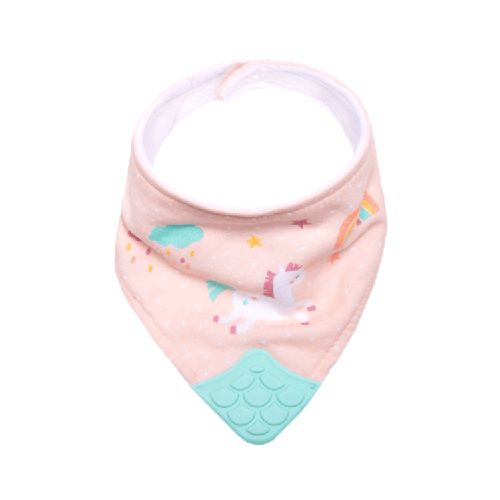 Babero bandana con mordillo unicornio  rosa BUBA