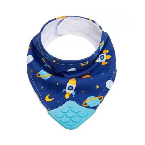 Babero bandana con mordillo SPACE blue BUBA