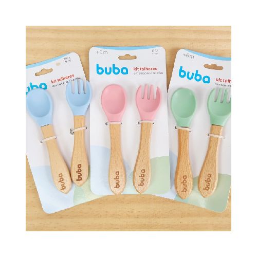 Set cubiertos silicona bambu BUBA - varios colores