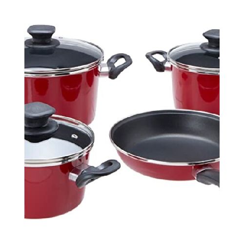 OLLA MAGEFESA SET X7 PCS ACERO VITRIFICADO CORAL ROJO