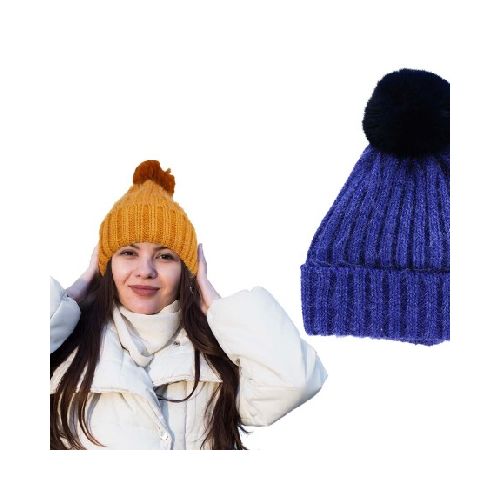 GORRO LANA TEJIDO C/POMPON FORRADO 20X28CM 25275 Q110 M12