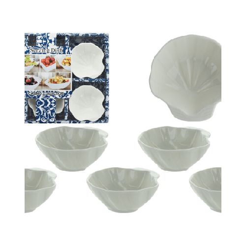 BOWL X6PCS FORMA CONCHA U HOJA CERAMICA BLANCA LISA PEQUEÑO CAJA H04