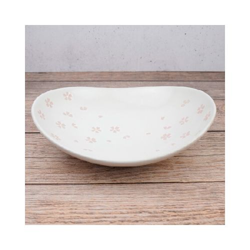 Plato de ceramica oval labrado con flores