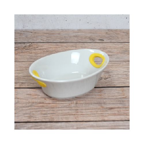 BOWL OVAL DE CERAMICA BLANCA CON ASAS SILICONA