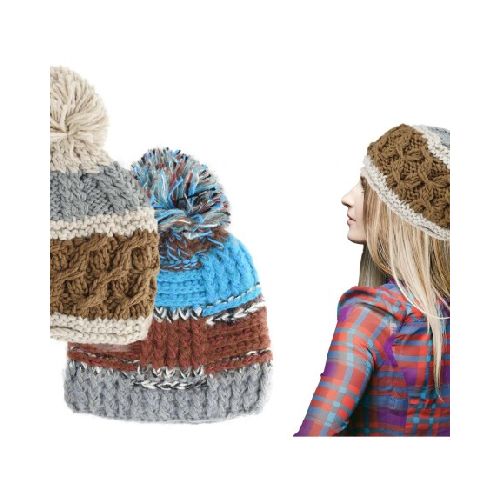 GORRO LANA TEJIDO C/POMPON 23X28CM 3 COLORES COMBINADOS 25318 Q120 M12