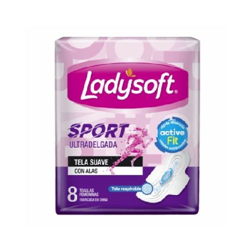 TOALLAS FEMENINAS LADYSOFT SPORT 8 UNID ULTRA DELGADA C/ ALAS TELA SUAVE IP9890