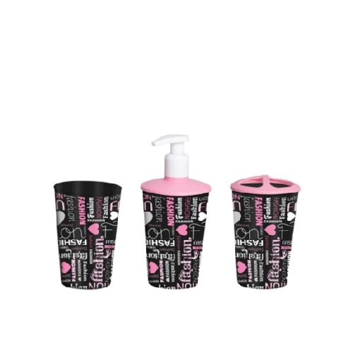 SET HEREVIN BAÑO 3PCS PLASICO FASHION VASO PORTA CEPILLO