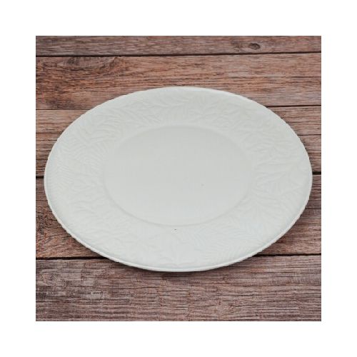 Plato llano de ceramica labrado hojas