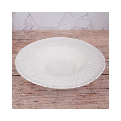 Plato hondo de ceramica labrado hojas