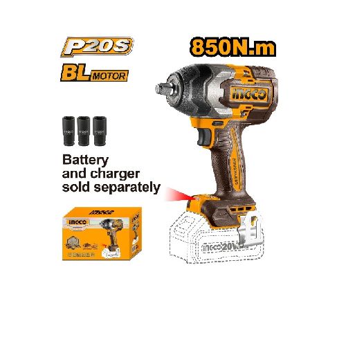 Llave de Impacto Ingco a Bateria 850nm 20V P20S Bl Sin Bateria y Sin Cargador • El Bunkker